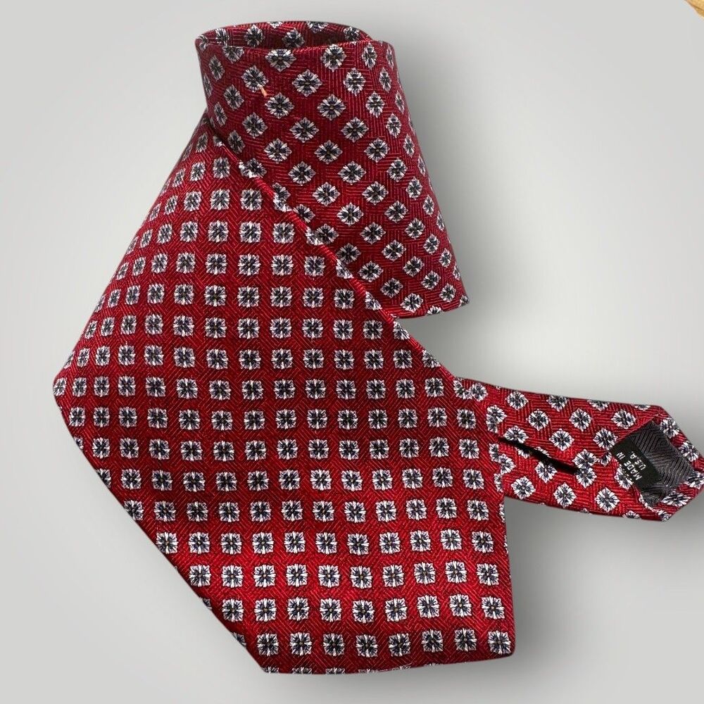 BRUNO PIATELLI Tie Silk Tie Geometric 100% Silk Necktie Red/Gray Polka dot
